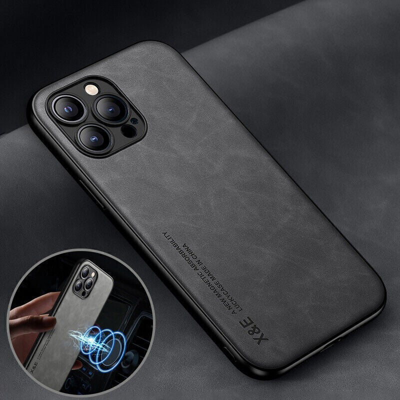 For Iphone 17 16 15 14 13 Pro Max Shockproof Magnetic Leather Black Case Cover