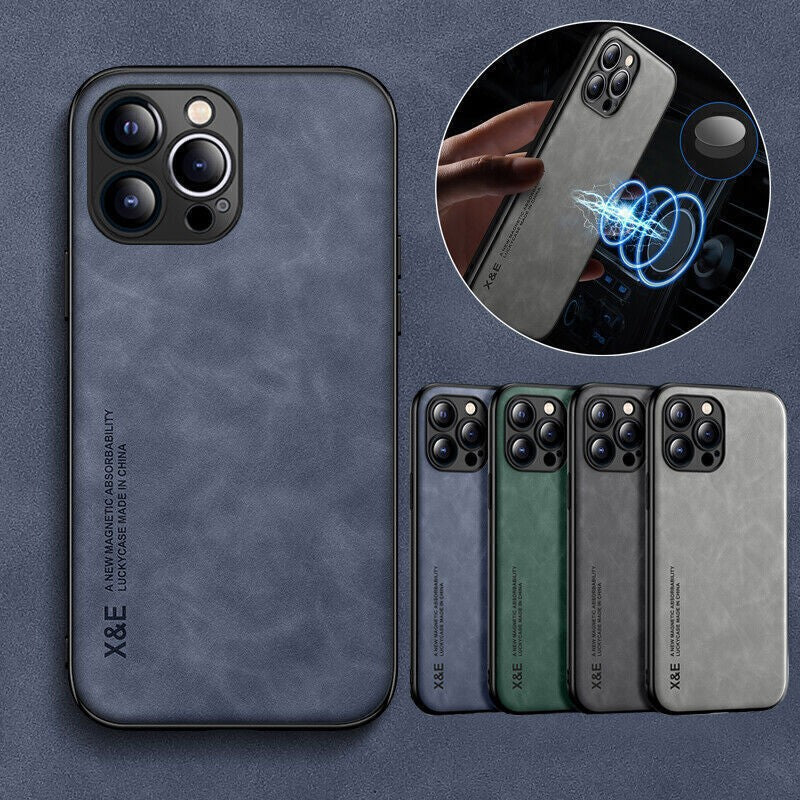 For Iphone 17 16 15 14 13 Pro Max Shockproof Magnetic Leather Black Case Cover