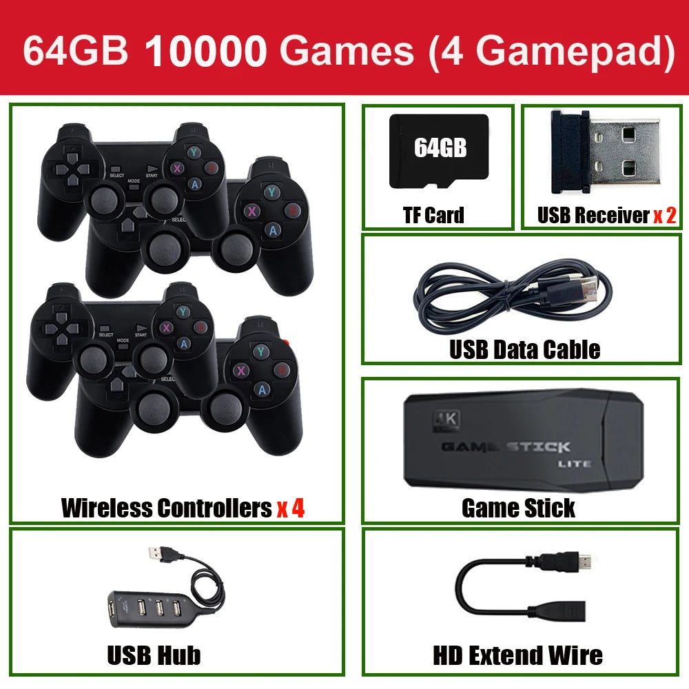 Update Retro Video Game Console 2.4G Wireless Console Game Stick 4K 20000 Game 64G Portable Dendy Game Console for GBA/FC/PS1/MD