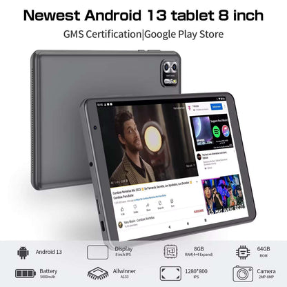 8 Inch Tablet Android 13, 8GB(4+4 Expand) RAM 64GB ROM,1TB Expand,1280X800 IPS Screen 5000MAH Battery,Dual Camera, Wifi