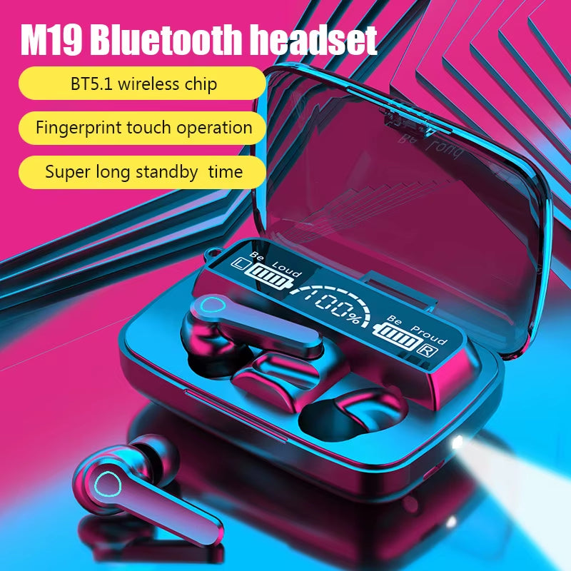 M19 Bluetooth Wireless Headset 5.3 Bluetooth Earphones IPX5 Waterproof Headsets with Mic Hifi Stereo Music Earbuds for All Phone