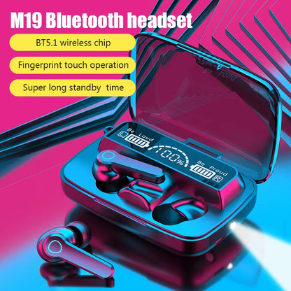 M19 Bluetooth Wireless Headset 5.3 Bluetooth Earphones IPX5 Waterproof Headsets with Mic Hifi Stereo Music Earbuds for All Phone