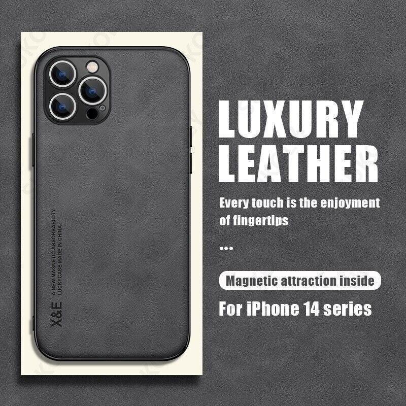 For Iphone 17 16 15 14 13 Pro Max Shockproof Magnetic Leather Black Case Cover