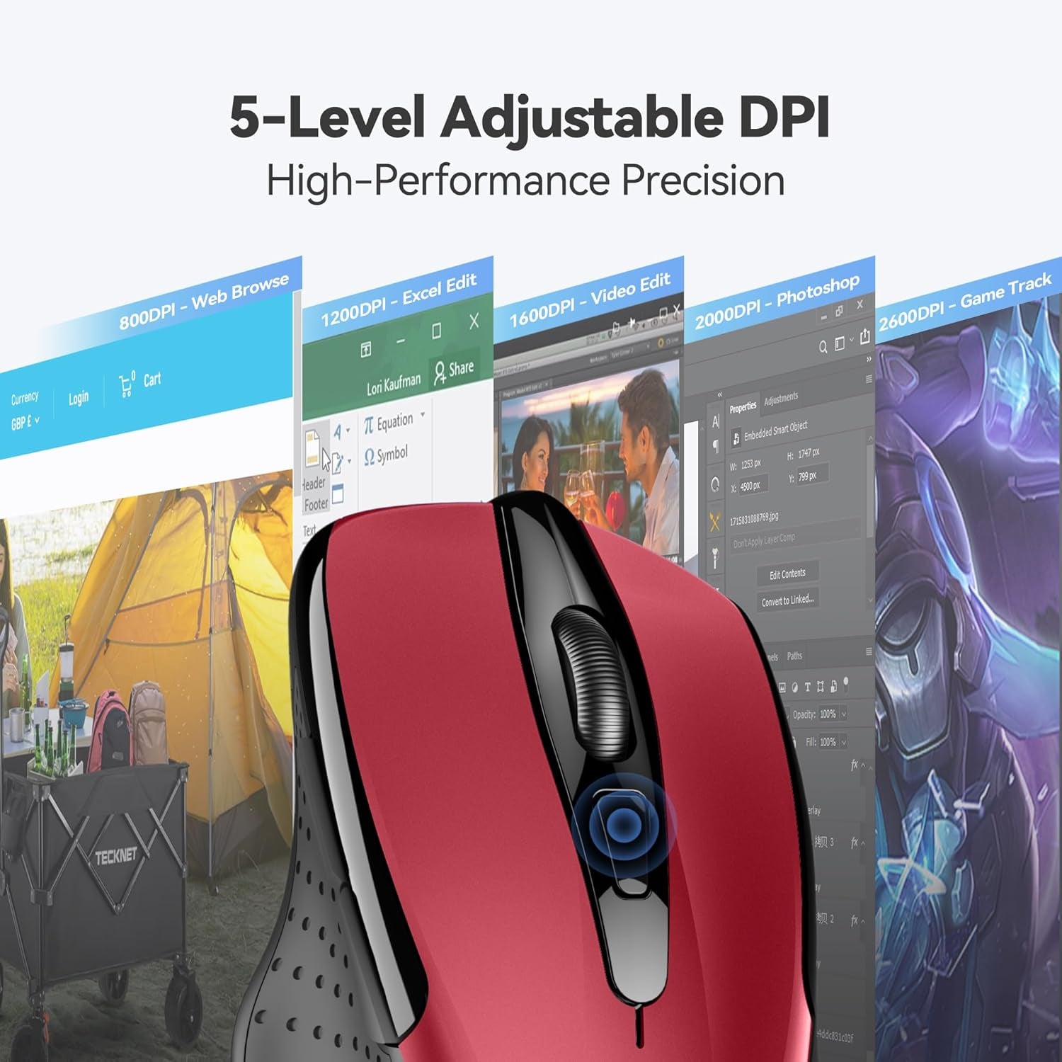 TECKNET Pro Wireless Mouse, 4000 DPI, 2.4G Ergonomic Optical Mouse, Computer Mou